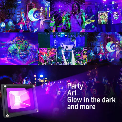 Miniatura 4 de Paquete de 2 luces LED negras de 10 W para neón fluorescente que brilla en la oscuridad, luz LED de alta potencia IP65 con enchufe para fiesta