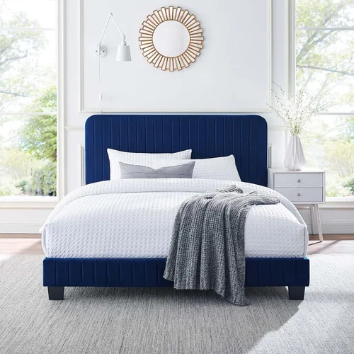 Miniatura 17 de Modway Celine - Cama con plataforma de terciopelo copetudo y alto rendimiento con canal en color rosa polv