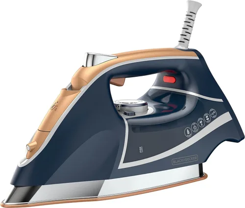 Black+Decker Elite Pro-Series - Plancha de vapor, 6 ajustes, 1700 vatios, color azul marino Azul/dorado