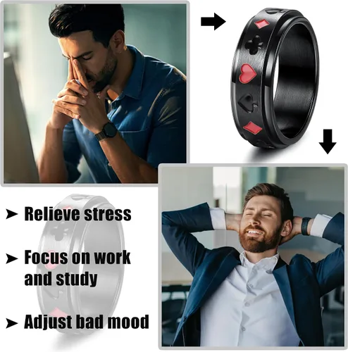 Miniatura 3 de Besteel Juego de 16 anillos giratorios de acero inoxidable para hombres y mujeres, anillos para aliviar el estrés y la ansiedad, color negro