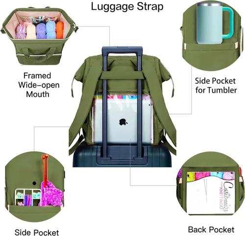 Miniatura 4 de Leudes Mochila Bolsa para Tejer, Organizador de Almacenamiento de Hilo, Bolsa de Ganchillo Grande Tote, Regalo de Navidad, Estuche Portador de Hilo
