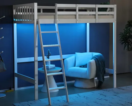 Miniatura 11 de VINGLI - Cama tipo loft baja de 47'' para junior con escaleras, cama de madera tamaño individual para adultos, niños y adolescentes jóvenes, sin