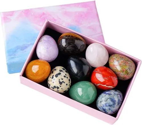 Lindo kit de 10 piedras de cristal de huevo, colores mezclados con forma de huevos de pájaro, piedras para decoración de chakras, cristales