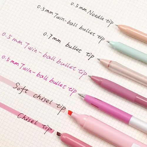 Miniatura 3 de WRITECH Bolígrafos de gel y resaltadores para diario: set de diario con estética de colores pastel surtidos, tinta de 0.5 mm de punta fina, Rosa
