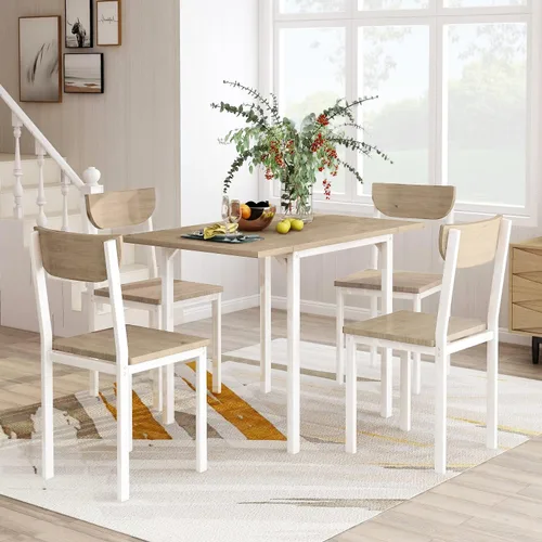 Miniatura 18 de Moderno juego de comedor de 5 piezas con encimera y altura de barra, mesa de comedor y 4 sillas, adecuado para comedor, cocina, bar (beige @A ~)