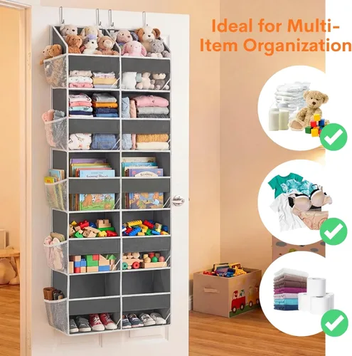 Miniatura 5 de Organizador Sobre la Puerta de 5 Niveles, Almacenamiento Extra Grande Detrás de la Puerta de 10 Compartimentos, Organizador Sobre la Puerta con Gris