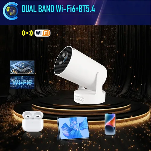 Miniatura 4 de Mini proyector inteligente WiFi 6 Bluetooth 5.4 5W altavoz base de sonido, rotación de 180°, 720P Android 11.0 170 lúmenes ANSI pantalla de 110