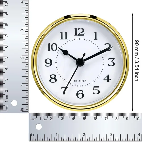 Miniatura 7 de Hicarer Reloj de cuarzo de 90 mm con inserción/ajuste de 3 1/2 pulgadas con número arábigo, movimiento de cuarzo (borde dorado)