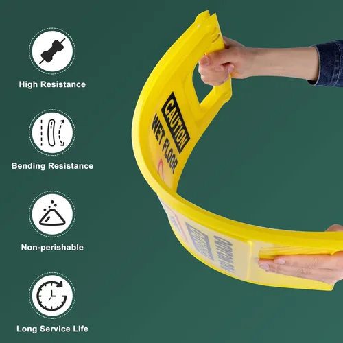Miniatura 5 de XPCARE Letrero de suelo mojado de precaución de 24 pulgadas, paquete de 4 letreros de advertencia de seguridad bilingües amarillos de doble cara