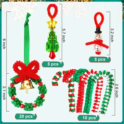 Miniatura 3 de AWHETIE Manualidades de Navidad para niños y adultos, 40 juegos de kit de adornos con cuentas, incluye 20 piezas de corona con campana/5 piezas