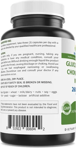 Miniatura 3 de Brieofood Triple fuerza glucosamina condroitina MSM 2600 mg/cápsulas para servir, apoya articulaciones saludables, cartílago y tejido conectivo