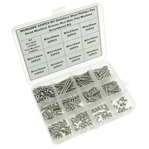 Miniatura 4 de Juego de 420 tornillos de cabeza plana M3 Phillips, tuercas planas, arandelas planas, acero inoxidable 304, longitud de los tornillos: 0.157 in a