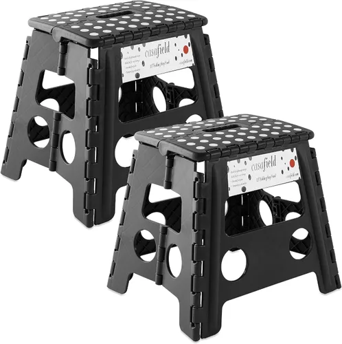 Miniatura 9 de Casafield Taburete plegable de 9 pulgadas con asa (juego de 2), negro, taburete de plástico plegable portátil para niños y adultos, uso