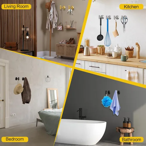 Miniatura 4 de Mdvora Paquete de 2 ganchos dorados cepillados, ganchos de baño de acero inoxidable SUS304 para dormitorio, cocina, hotel, oficina