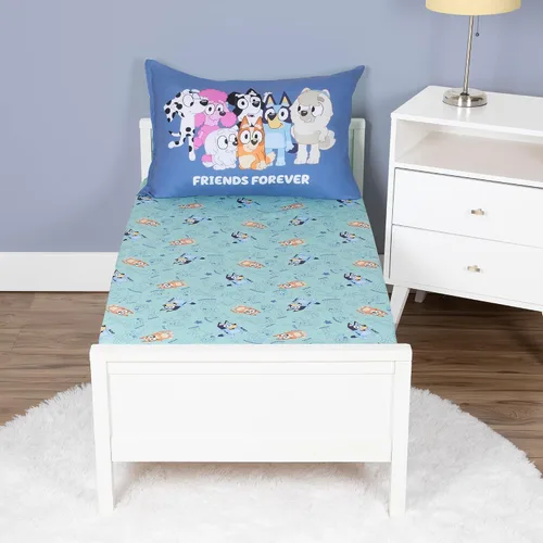 Miniatura 7 de Bluey Juego de ropa de cama de 4 piezas para niños pequeños, incluye edredón, juego de sábanas, sábana bajera reversible para niños o niñas