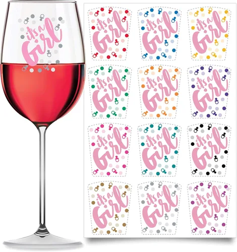 Miniatura 15 de Wine Wear Marcadores de bebidas, 12 unidades, calcomanías adhesivas reutilizables para revelación de género para baby shower (bebé niño)