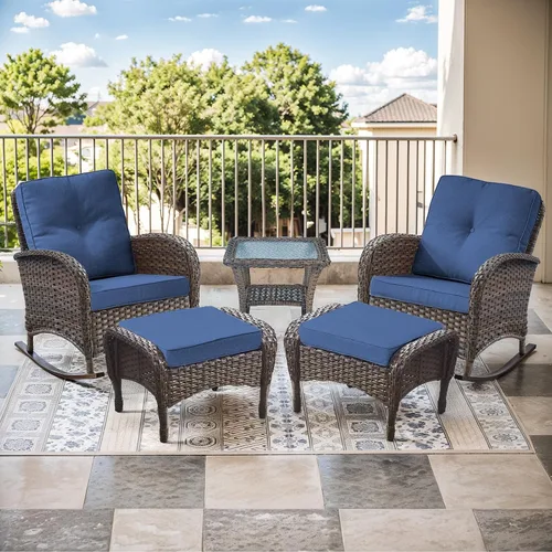 Miniatura 10 de Mecedora de Artfurniz para patio: Silla mecedora de mimbre para exteriores con cojín removible, con capacidad de peso de 300 libras, asiento Mimbre