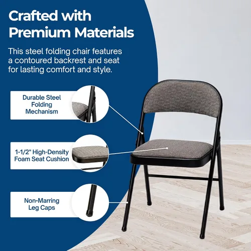 Miniatura 6 de MECO Paquete de 4 sillas plegables acolchadas portátiles, silla plegable de tela metálica ligera y acolchada, comodidad repentina, color negro