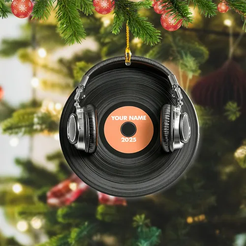 Miniatura 4 de Adorno de Navidad personalizado, máquina de discos de vinilo, adorno plano 2D, adorno para tocadiscos, instrumento musical, decoración de árbol