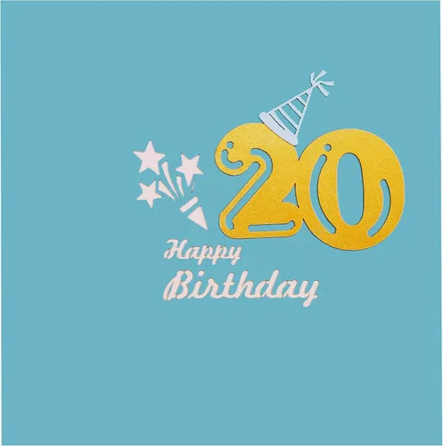Miniatura 6 de iGifts And Cards Tarjeta desplegable 3D de 20 cumpleaños – Caja de fiesta azul de moda sorpresa con globos, regalos y vibraciones de celebración