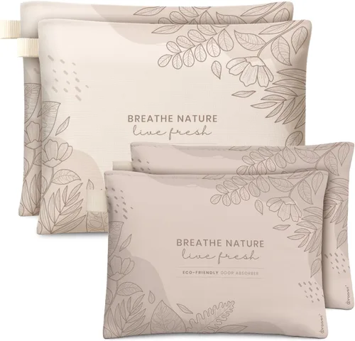 Roonin Bolsas de carbón de bambú absorbentes de olores (paquete de 4), purificador de aire natural y desodorante seguro para mascotas para el hogar,