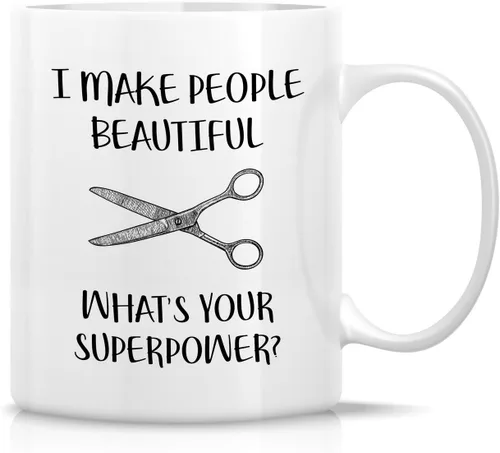 Retreez Taza divertida – Taza de café de cerámica de 11 onzas con texto en inglés "I Make People Beautiful Hairstylist Hairdresser" de 11 onzas –