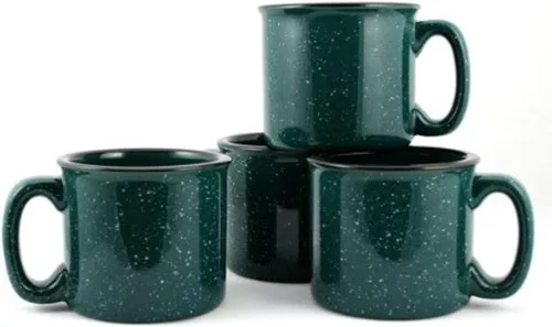 Taza de cerámica para fogata, 15 onzas, juego de 4 (negro)