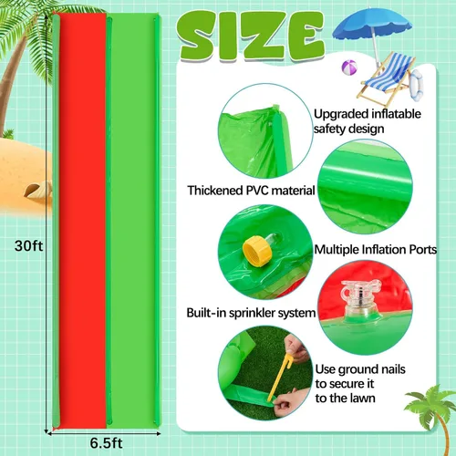 Miniatura 2 de Foilswirl Tobogán acuático deslizante de 6.5 x 30 pies con 2 tablas inflables, lona extra larga con aspersor resistente para patio trasero, césped