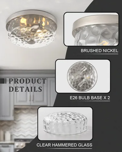 Miniatura 3 de 12 Inch Farmhouse Flush Mount Ceiling Light, 2 Light Industrial Close to Ceiling Light, Industrial Ceiling Lighting Fixture for Kitchen Hallway 12.2