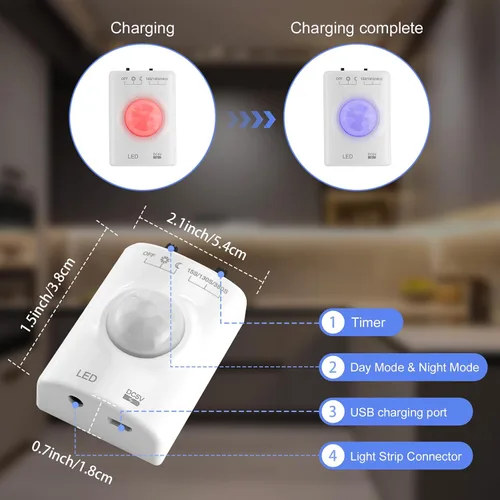 Miniatura 7 de LUXJET - Luz recargable con sensor de movimiento para armario, tira LED flexible de 1 m con 30 luces LED, sensor PIR y de luz, luz nocturna blanca
