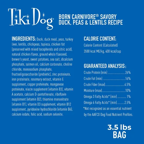 Miniatura 3 de Tiki Dog Born - Carnívoro para perros, receta de pato, guisantes y lentejas, croqueta horneada sin granos para una máxima nutrición, para perros