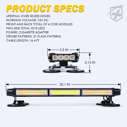 Miniatura 7 de Xprite Barra de Luces Estroboscópicas Intermitentes LED COB Ámbar para Techo de Doble Cara de 21" de Alta Visibilidad Luces de Baliza de Advertencia