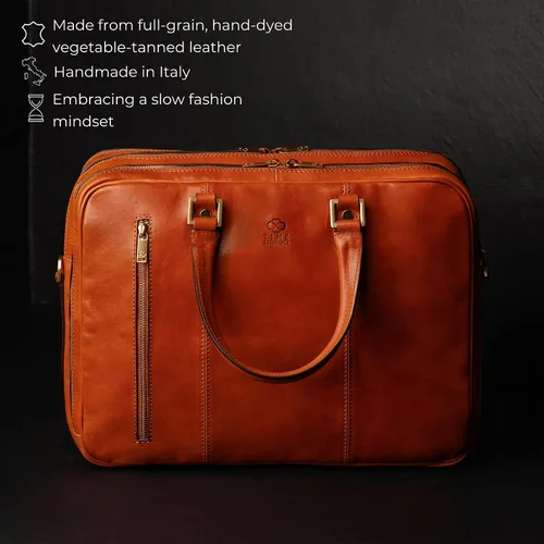 Miniatura 4 de Time Resistance Maletín de cuero para laptop - Bolsa de cuero de grano completo para computadora para hombres y mujeres Cuero Coñac