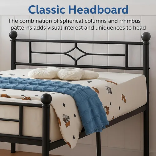 Miniatura 3 de Susalt - Base de cama metálica tamaño individual de 14 pulgadas con cabecero/Base de colchón resistente y de trabajo pesado/No necesita