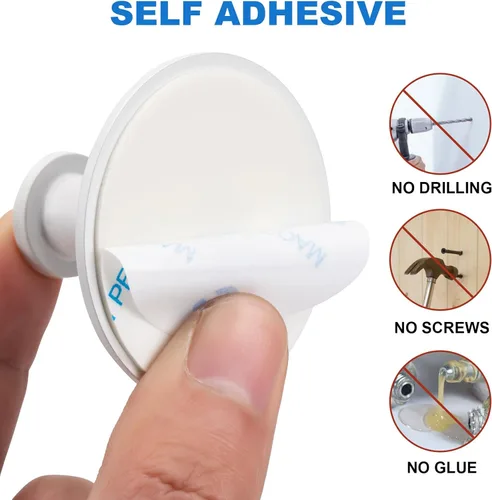 Miniatura 3 de Paquete de 2 ganchos de pared adhesivos blancos de acero inoxidable sin daños, ganchos impermeables para sombreros, para baño, cocina