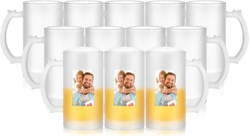 Miniatura 8 de Mifoci 4 tazas de cerveza en blanco de sublimación personalizadas para el día del padre, tazas de vidrio de cerveza esmerilada de 16 onzas, pueden