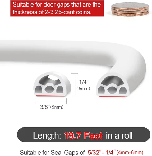 Miniatura 3 de Benory Sello de silicona para puerta de 19.7 pies, tira adhesiva insonorizada de 4 capas para puertas y ventanas, bloqueador de huecos para espacios