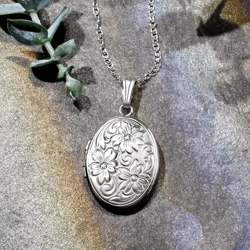Miniatura 4 de Ross-Simons 14kt White Gold Personalized Floral Locket Necklace