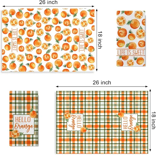 Miniatura 2 de Seliem Hello Orange - Juego de 2 paños de cocina de primavera y verano, Life is Sweet Mandarina y cítricos, toallas de mano para secar y hornear, a