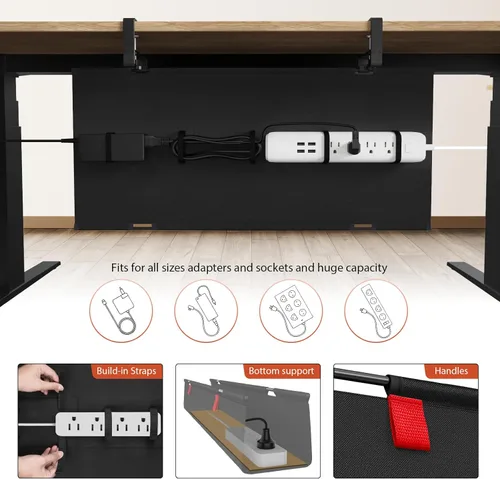 Miniatura 2 de Univivi Bandeja de organización de cables sin taladros debajo del escritorio, organizador de cables de 28 pulgadas para mesa, administración