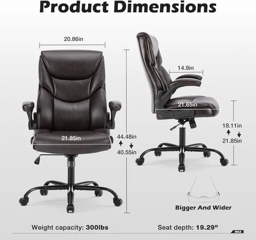 Miniatura 3 de DUMOS Silla de oficina de piel sintética, sillas de escritorio ergonómicas ejecutivas para computadora con reposabrazos abatibles ajustables, silla