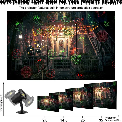 Miniatura 3 de Luces de Proyector de Halloween al Aire Libre, Luces de Proyector Láser de Halloween Impermeables con Control Remoto, Luces de Proyector