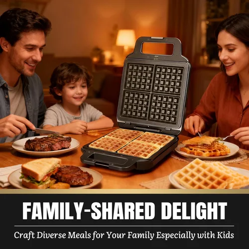 Miniatura 7 de FineMade Máquina para Hacer Waffles Belga con Placas Desmontables, Waflera Eléctrica, Gran Plancha para Waffles, Prensa para Panini de 3 en 1