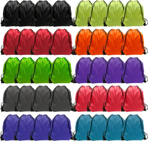 Mochila con cordón, bolsas con cordón, bolsas de nailon a granel, 10 colores, 40pcs, Escuela