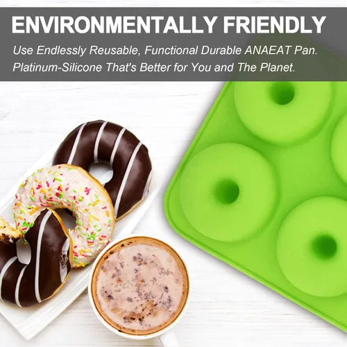 Miniatura 4 de Anaeat Paquete de 2 moldes de silicona para hornear donas, simplemente sácalos. Moldes antiadherentes para hornear donuts sin BPA para 6 donas