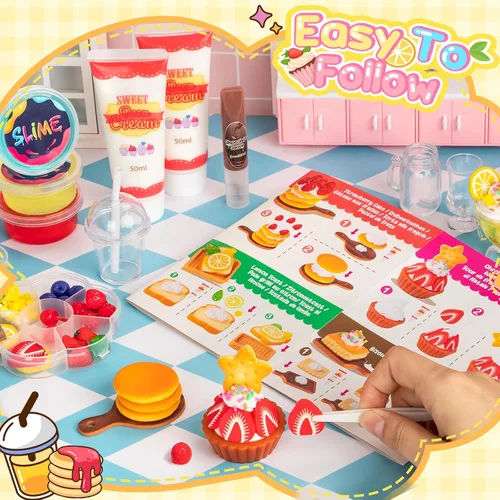 Miniatura 6 de Alritz Juego de juguetes de comida en miniatura, mini postres para hacer bebidas, kit de manualidades, pastel de fresa simulado, juego de alimentos
