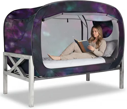 Miniatura 12 de ANC POP Tienda de Cama Twin Dosel de Cama Tienda de Ensueño Portátil para Adultos Tiendas de Dormir Interiores con 2 Puertas Tiendas de Espacio Negro