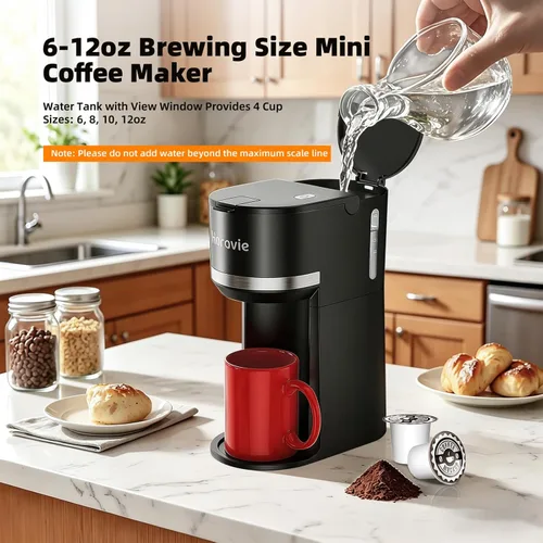 Miniatura 6 de Horavie Mini - Cafetera de porción individual para cápsulas K Cup y café molido, máquina de café de preparación rápida de una taza con recordatorio