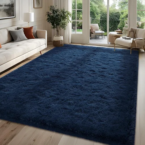 Miniatura 29 de Alfombras de Pasillo Suaves de Color Azul Marino para Dormitorio, Alfombra de Cabecera de 2x6 pies, Alfombras Esponjosas de Felpa, Alfombra de Área