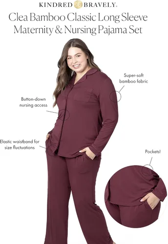 Miniatura 2 de Kindred Bravely Clea Bamboo Classic - Conjunto de pijama de manga larga para maternidad y lactancia